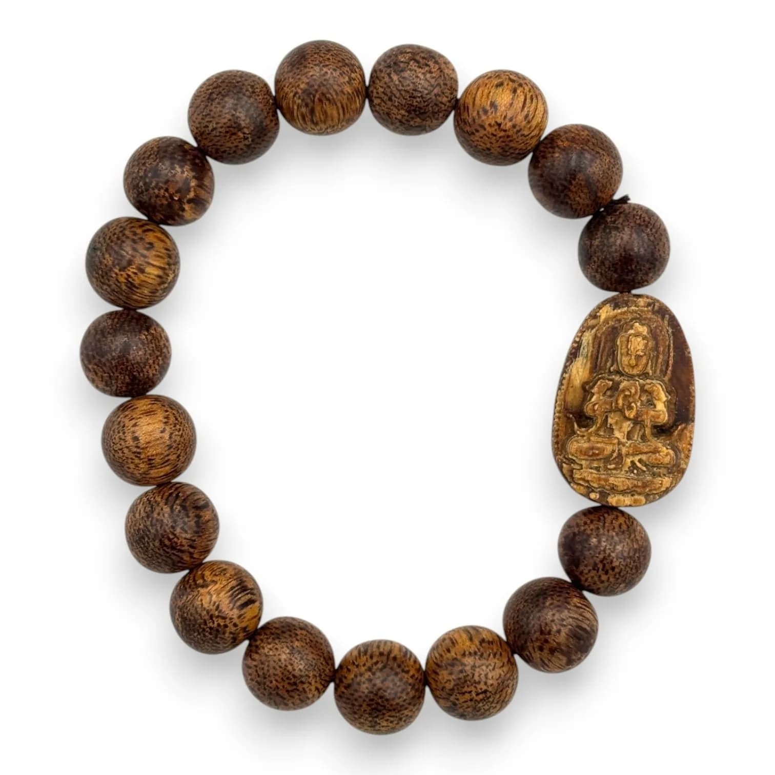 A natural Agarwood Beaded praying Bracelet with Carved Buddha Accent.The natural agarwood fragrance is well known for its purposes in relaxation and meditation.Good condition with minor surface wear and natural variations to the agarwood. Approximately 18cm inner circumference, beads 1.2cm diameter. Please see photos or request a condition report.This item is held at Cadmore ASIAN Office in Vietnam and will be shipped from there. Buyers will be responsible for direct shipping payments. Delivery will take slightly longer.