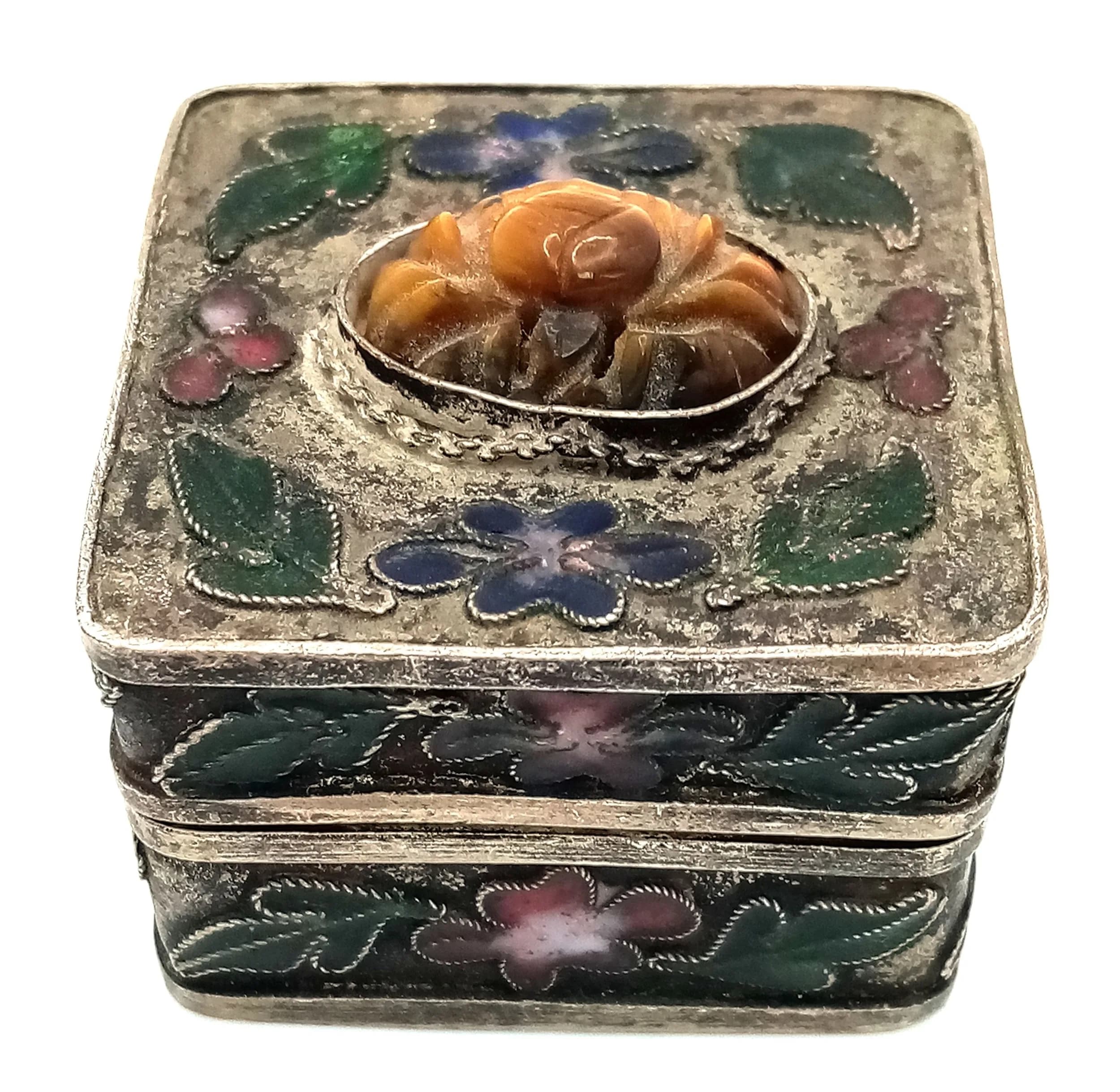 A Vintage White Metal and Enamel Trinket Box