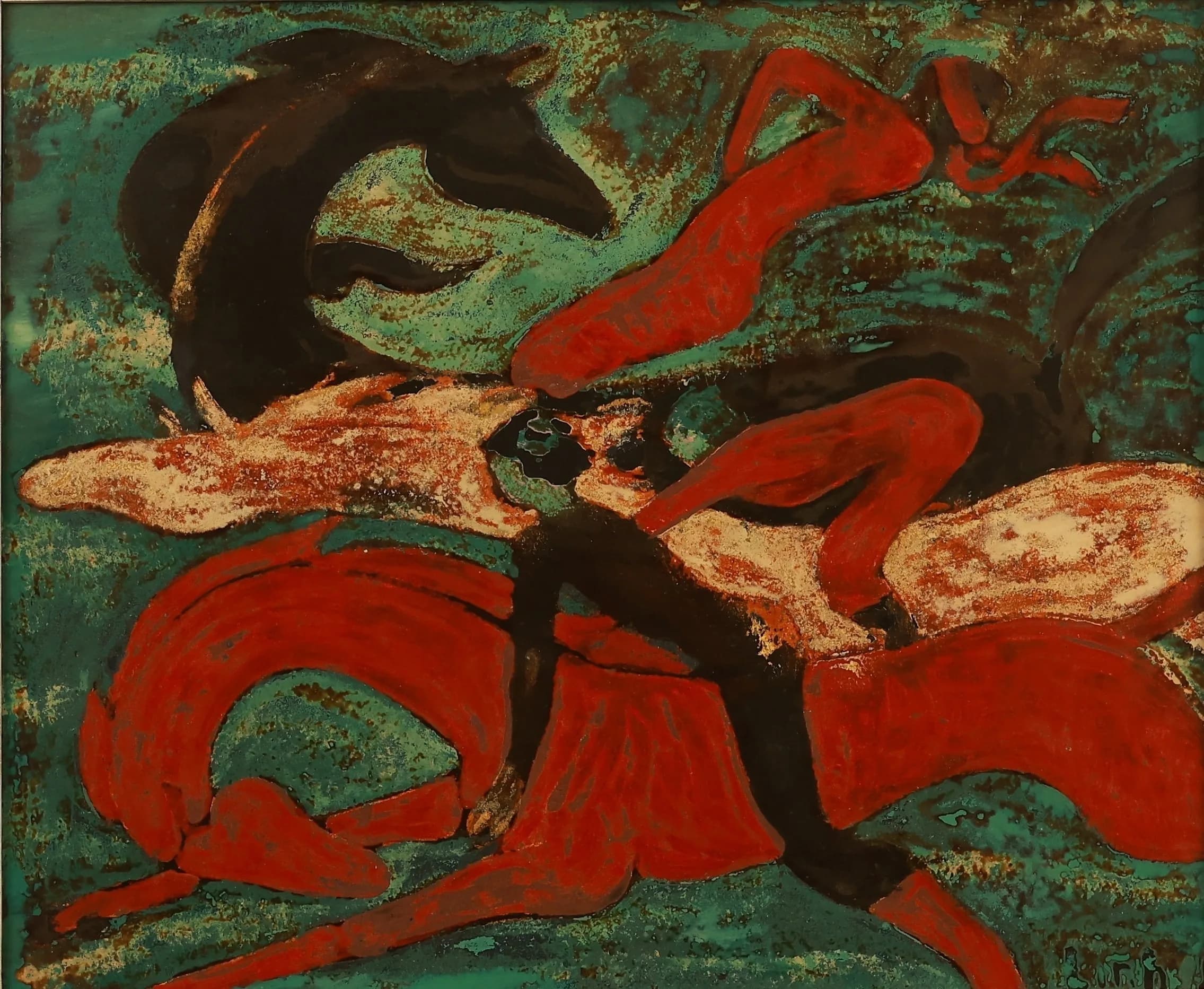 Horses by Le Ngoc Linh, 42x50 cm, Lacquer on board