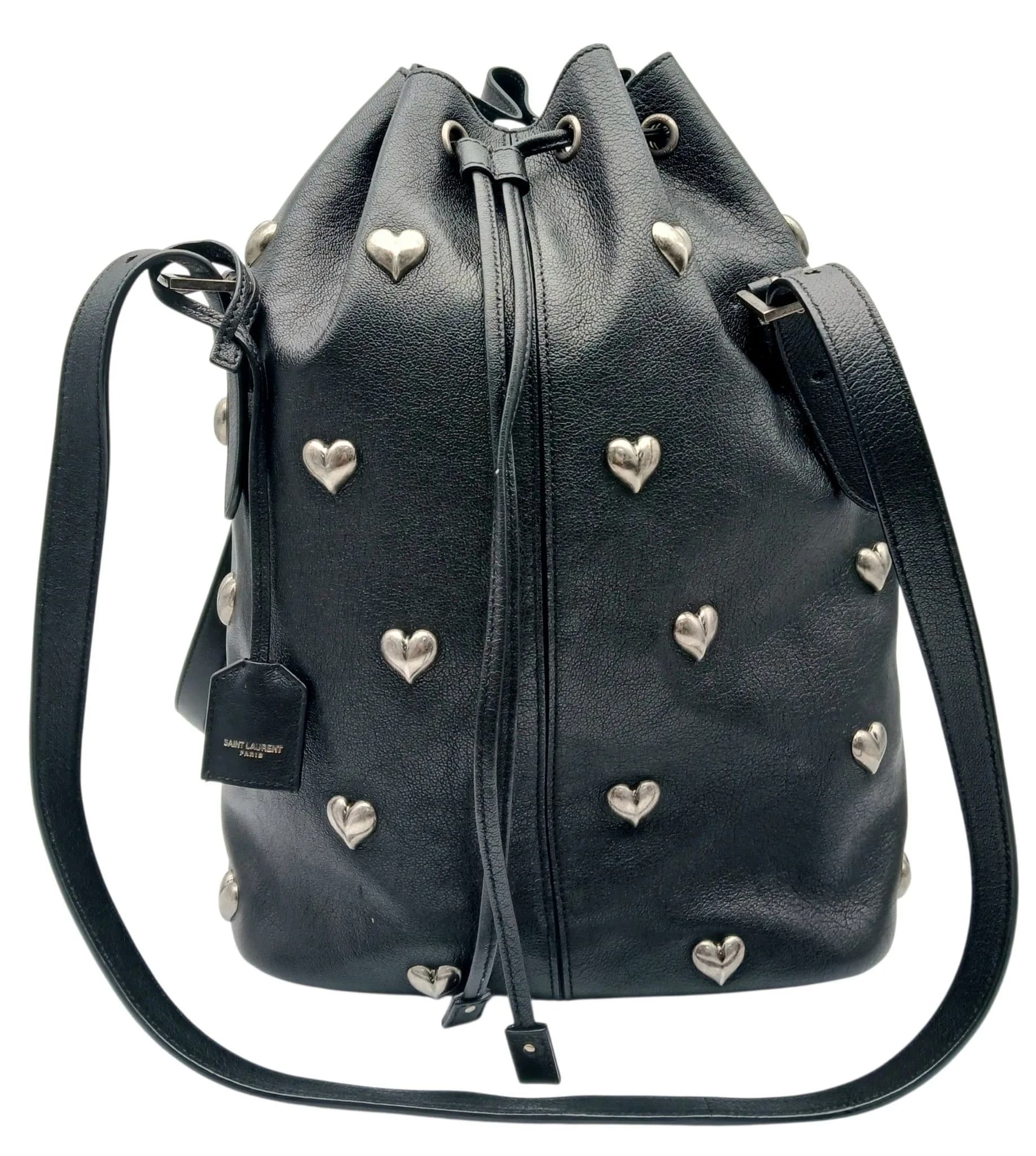 A Black Yves Saint Laurent Heart Studded Tote Bag