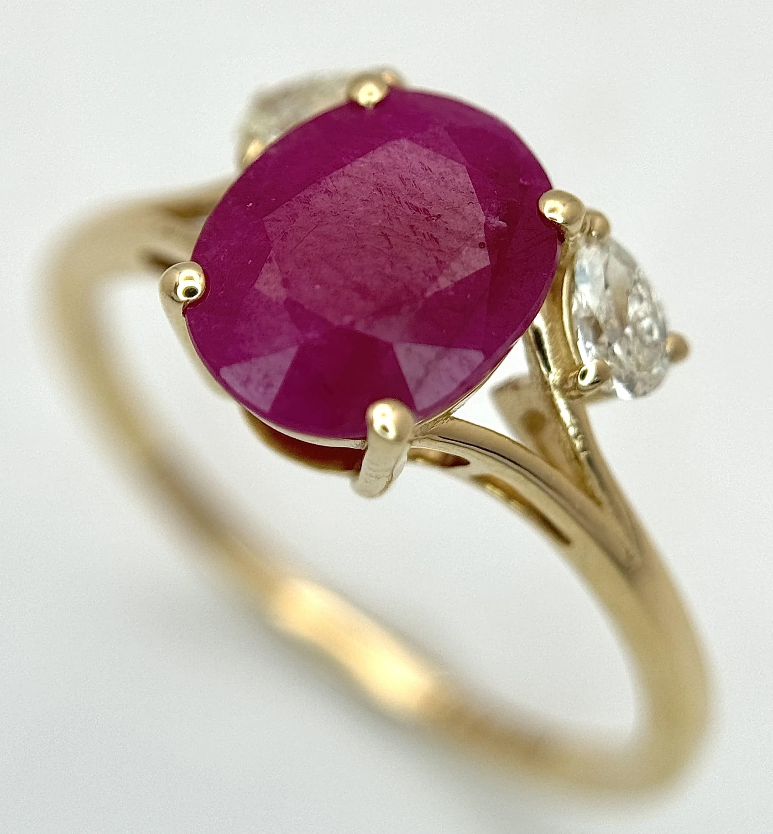 A 14K Yellow Gold Natural Ruby and Diamond Cocktail Ring