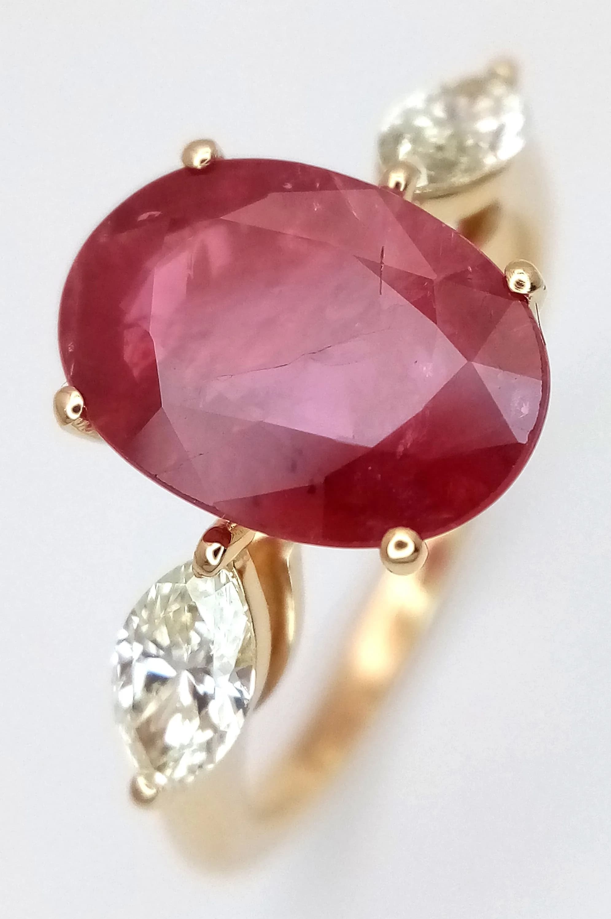 An IGI Certified 18K Yellow Gold (tests as) Ruby and Diamond Cocktail Ring